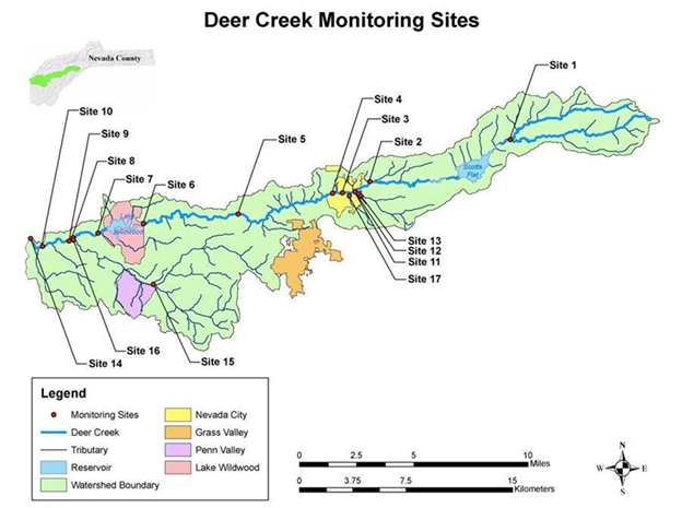 A Map of all of Sierra Streams Monitioring sites on Deer Creek 