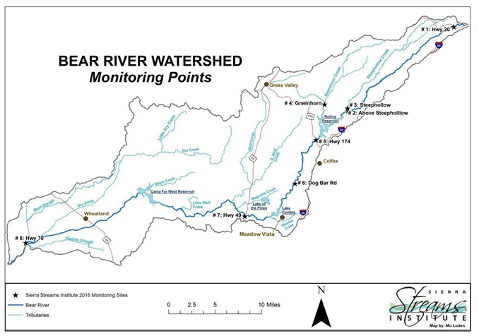 a photo of the monitoring site locations on the bear river