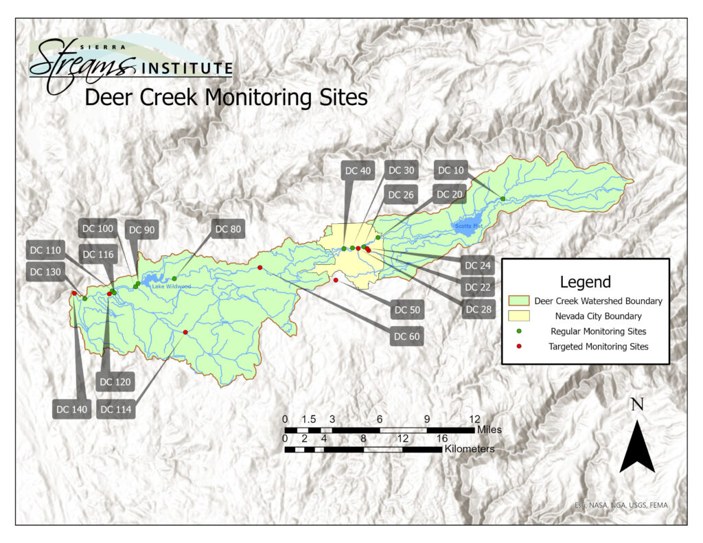 map of Deer creek monitoring sites